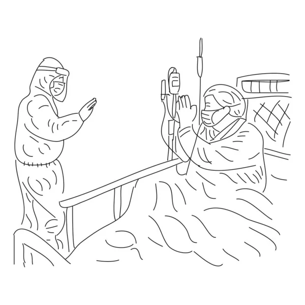 Ручной Рисунок Пациента Проходит Лечение Больнице Медсестра Полной Личной Защитной — стоковый вектор