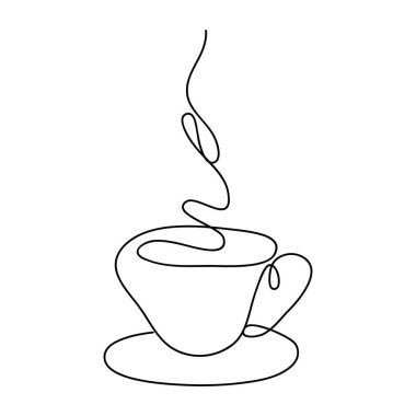 Bir fincan kahveyi oluşturan kesintisiz çizgiler. Vektör.