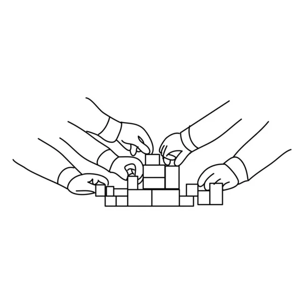 Close People Hand Arranging Block Dalam Bahasa Inggris Gambar Tangan - Stok Vektor