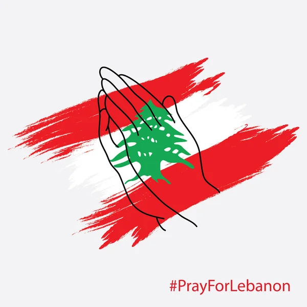 Mano Disegnata Mano Pregare Bandiera Con Parola Pregare Libano — Vettoriale Stock