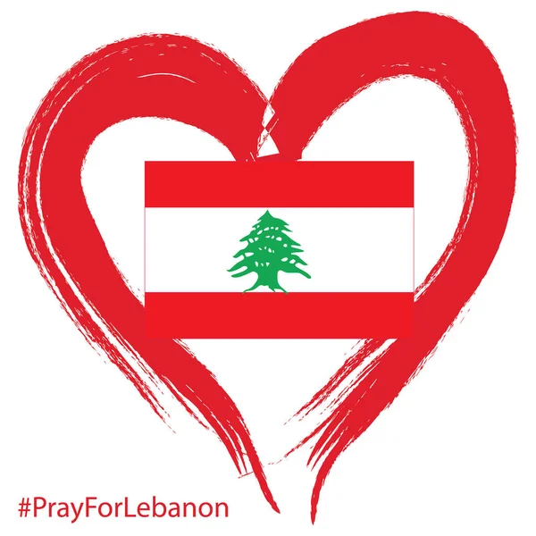 Disegnato Mano Forma Amore Bandiera Libanese Con Parola Pregare Libano — Vettoriale Stock