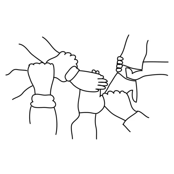 Sketsa Kelompok Berpegangan Tangan Bersama Sama Konsep Kerja Tim Vektor - Stok Vektor