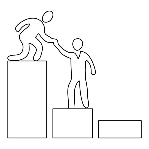 A sketch of someone helps a colleague to climb to a higher position. Teamwork concept