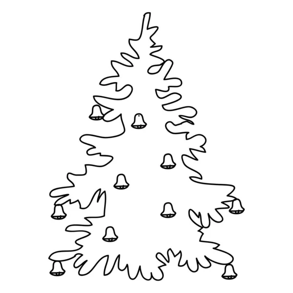 Hand Drawn Christmas Tree Black Line Isolated White — Stock Vector