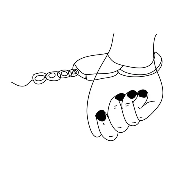 手の手を伸張鋼の手錠で描かれた 鎖につながれた手 囚人の手だ スケッチイラスト ベクター — ストックベクタ