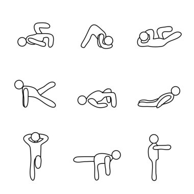 İnsanlar sağlık ve zindelik için egzersiz yapıyor. El çizimi. 