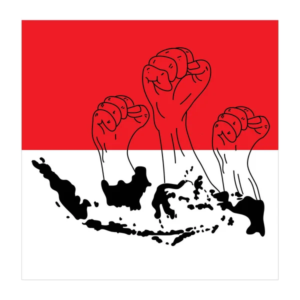 Menggambar Bendera Indonesia Pulau Indonesia Dan Kepalan Tangan Konsep Hari - Stok Vektor