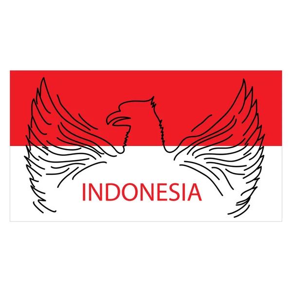 Bandera Roja Blanca Bandera Indonesia Con Boceto Ave Garuda Símbolo — Vector de stock