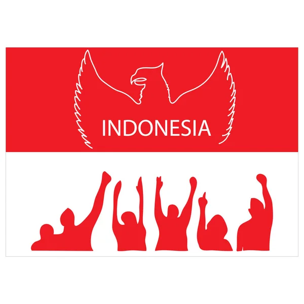 Drapeau Rouge Blanc Drapeau Indonésien Avec Croquis Oiseau Garuda Symbole — Image vectorielle
