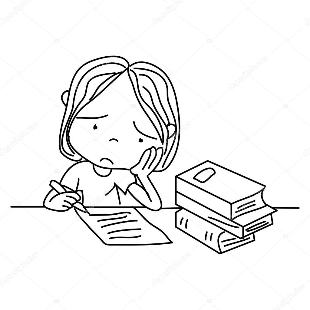 Hand Drawn Of Bored School Girl Doing Homework Cute Cartoon Vector Illustration Premium Vector In Adobe Illustrator Ai Ai Format Encapsulated Postscript Eps Eps Format
