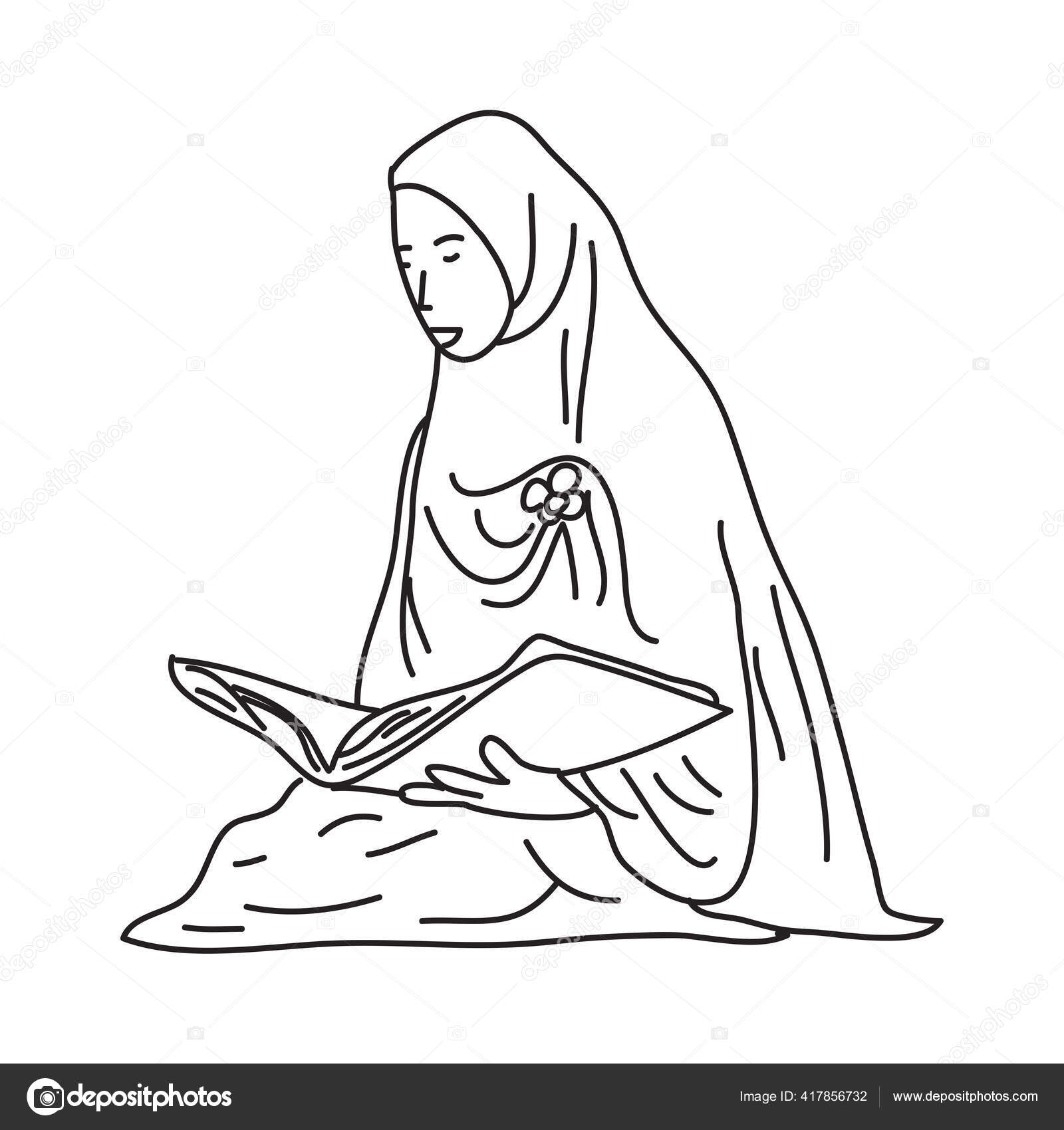 Tangan Digambar Dari Santri Atau Perempuan Muslim Siswa Membaca Quran Stok Vektor Gratsiasadhigmailcom 417856732