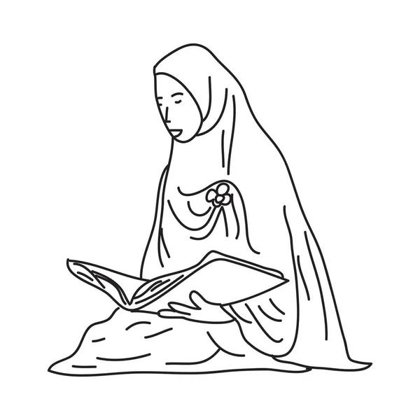 Tangan Digambar Dari Santri Atau Perempuan Muslim Siswa Membaca Quran - Stok Vektor