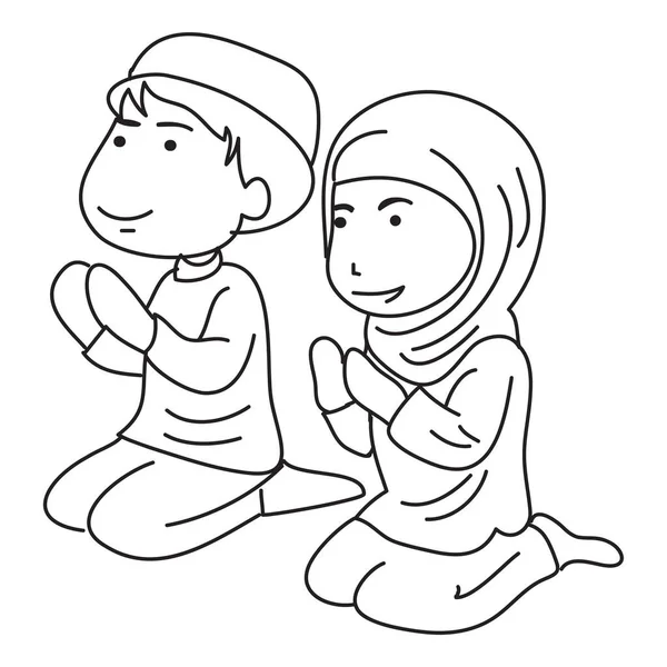 Hand Drawn Santri Muslim Students Vector Illustration — Stock Vector