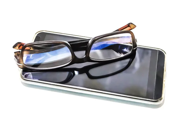 Telepon dan kacamata digunakan untuk orang yang mengalami gangguan penglihatan . — Stok Foto