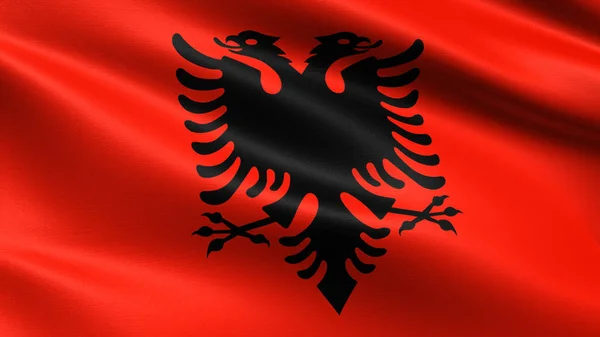 Albania Flag Waving Fabric Texture — Stock Photo, Image