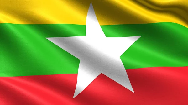 Bandera Myanmar Con Textura Tejido Ondulante —  Fotos de Stock