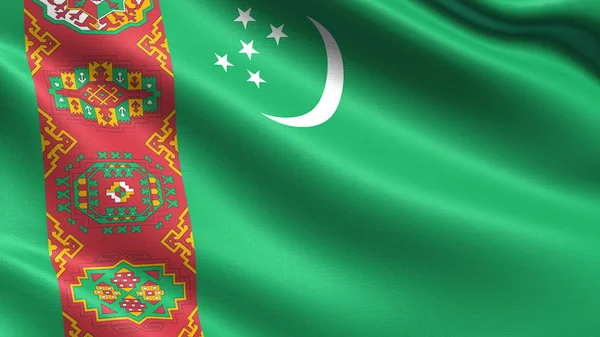 Флаг Туркменистана Размахивающей Текстурой Ткани — стоковое фото
