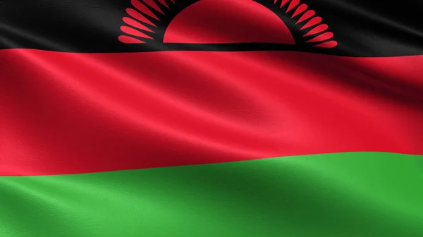 Malawi Flagga Med Viftande Tyg Textur — Stockfoto
