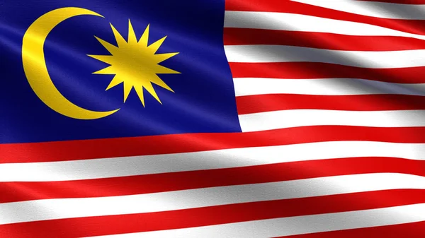 Bandeira Malásia Com Textura Tecido Ondulado — Fotografia de Stock