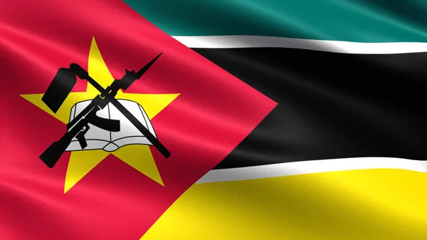 Bandeira Moçambique Com Textura Tecido Ondulado — Fotografia de Stock