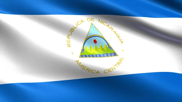 Nicaragua Flagga Med Viftande Tyg Konsistens — Stockfoto