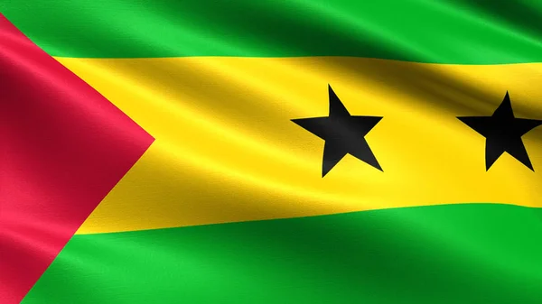 Bandera Santo Tomé Príncipe Con Textura Tejido Ondulante — Foto de Stock