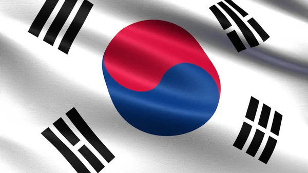 Güney Kore Bayrağı Sallama Kumaş Dokusu Ile — Stok fotoğraf