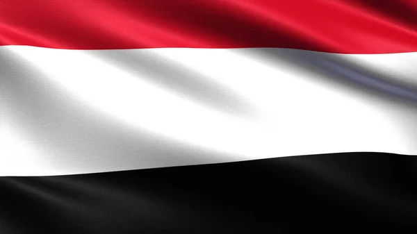 Флаг Йемена Размахивающей Текстурой Ткани — стоковое фото