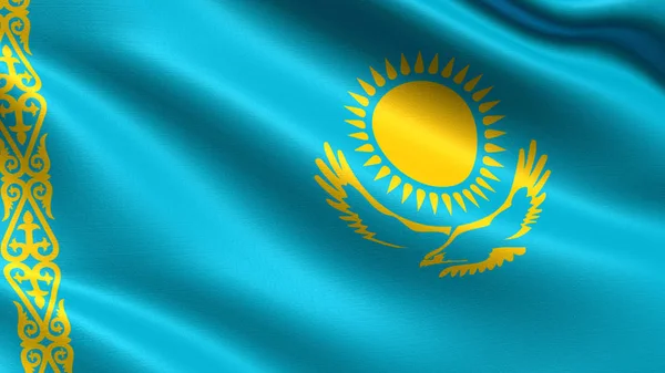 Флаг Казахстана Размахивающей Текстурой Ткани Лицензионные Стоковые Изображения