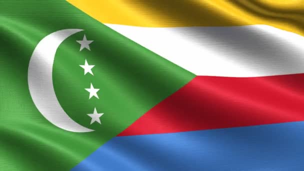 Bandera Realista Comoras Lazo Sin Costuras Con Textura Tela Altamente — Vídeo de stock