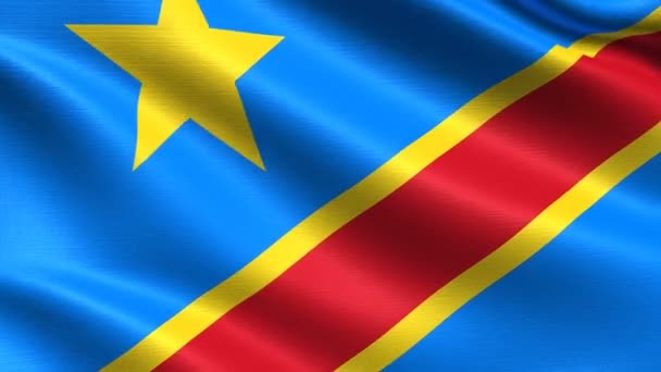 Reális Zászlaja Kongói Demokratikus Köztársaság Zökkenőmentes Hurkolás Rendkívül Részletes Szövet — Stock videók