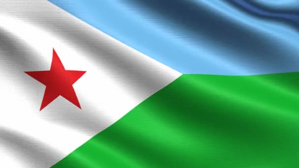 Realistisk Flagga Djibouti Sömlös Looping Med Mycket Detaljerad Tyg Konsistens — Stockvideo