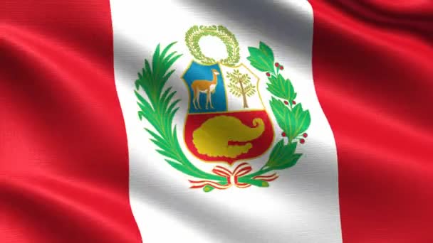 Realistisk Flagga Peru Sömlös Looping Med Mycket Detaljerad Tyg Textur — Stockvideo