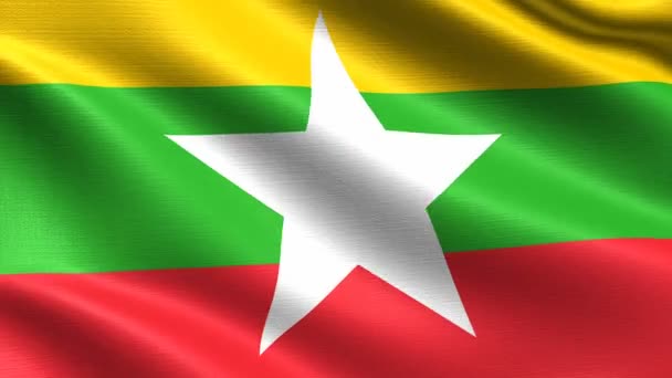 Realistische Flagge Von Myanmar Nahtloses Looping Mit Hochdetaillierter Textur Auflösung — Stockvideo