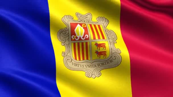 Realistic Flag Andorra Seamless Looping Highly Detailed Fabric Texture Resolution — Stock Video