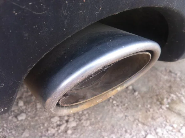 Exit Car Chrome Exhaust Pipe Gray Concrete Floor — Stock Photo, Image