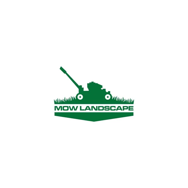 Verde Mow Paisagem Logo Design Vector — Vetor de Stock