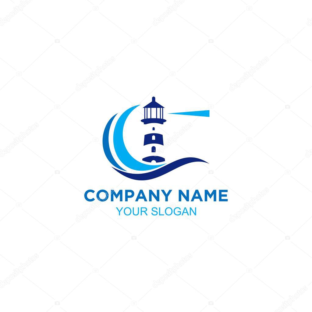 Coastal Lighthouse Logo Design Vector