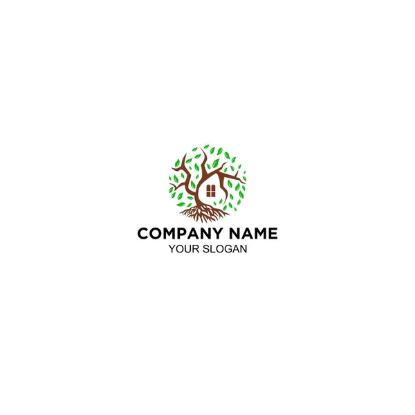 Tree Home Logo Design Vektor — Stock Vector