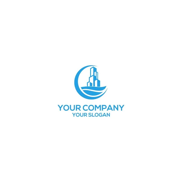 Oceaan Gebouw Logo Ontwerp Vector — Stockvector