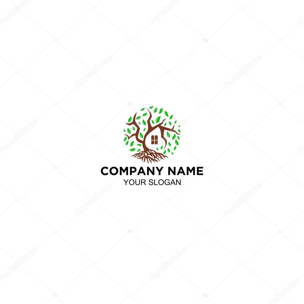 Tree home logo design vector