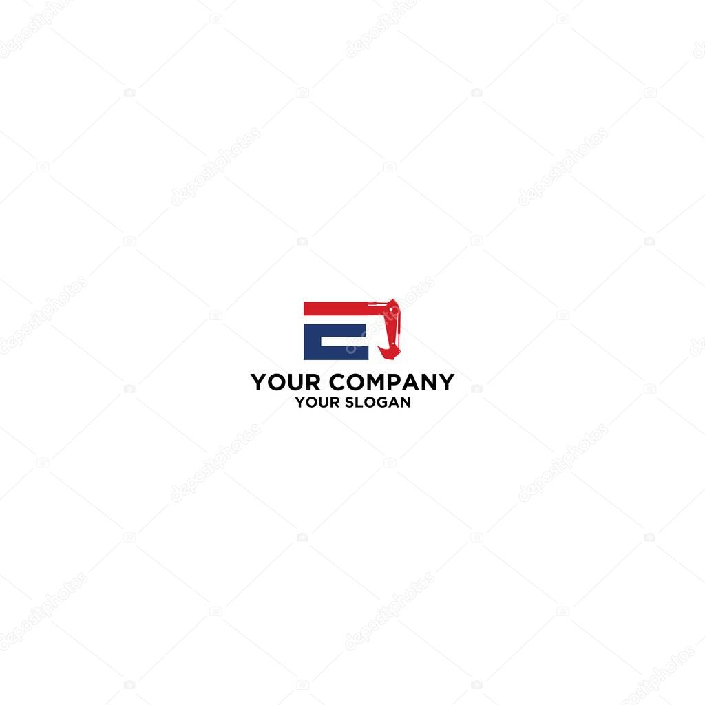 E Excavator Logo Design Vector