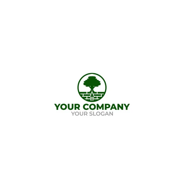 Costruzione Mattoni Albero Logo Design Vector — Vettoriale Stock