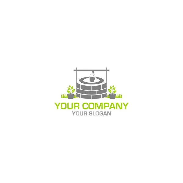 Nature Old Well Logo Design Vecteur — Image vectorielle