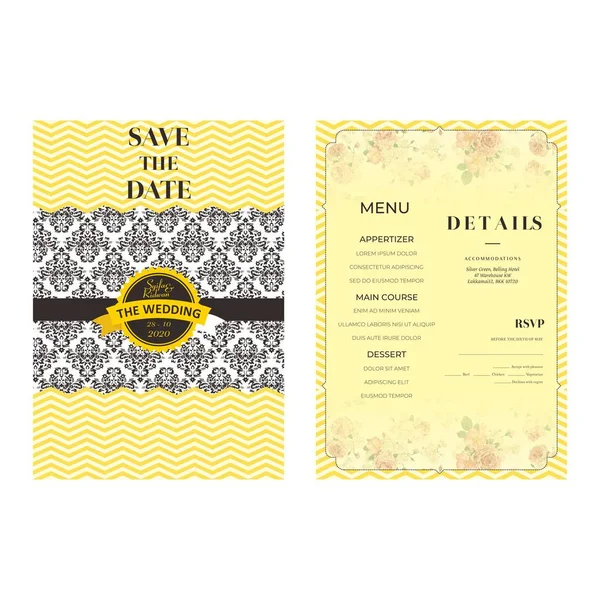 Batik Mit Gelbem Hintergrund Hochzeitseinladungsvorlage — Stockvektor