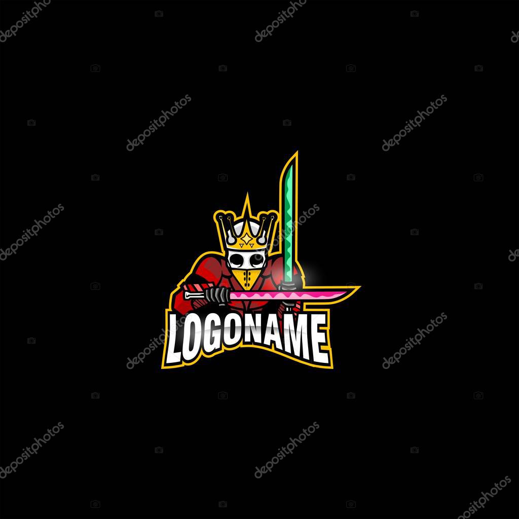 King With Double Sword Logo Design Esport