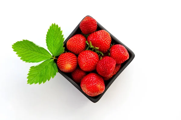 Draufsicht auf leckere spanische Erdbeeren frisch gesammelt auf einer Schachtel isoliert auf weißem Hintergrund — Stockfoto