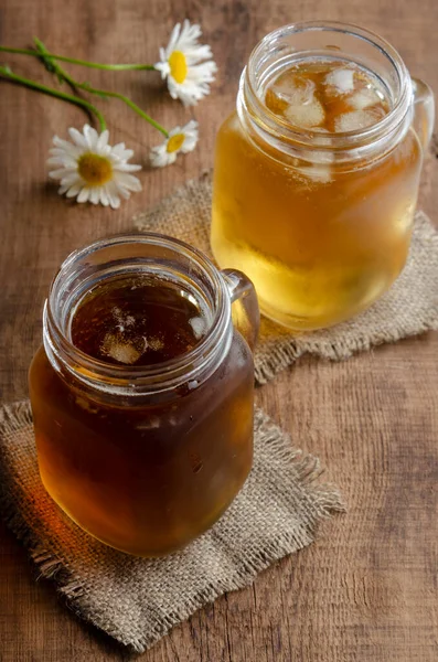 Two Different Herbal Iced Tea Blooming Sally Chamomile — Stock Photo, Image