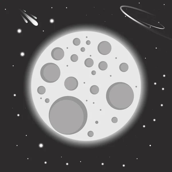 Espace Pleine Lune Nuit Ciel Étoilé Vecteur Illustration — Image vectorielle