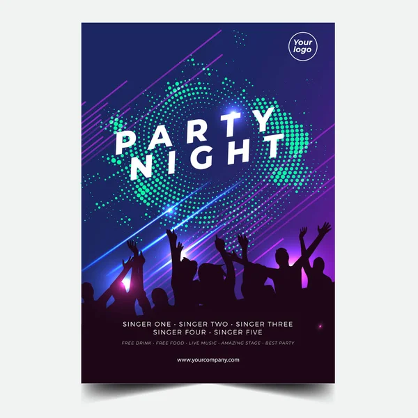 Malam Pesta Dansa Musik Malam Poster Template Electro Gaya Konser - Stok Vektor